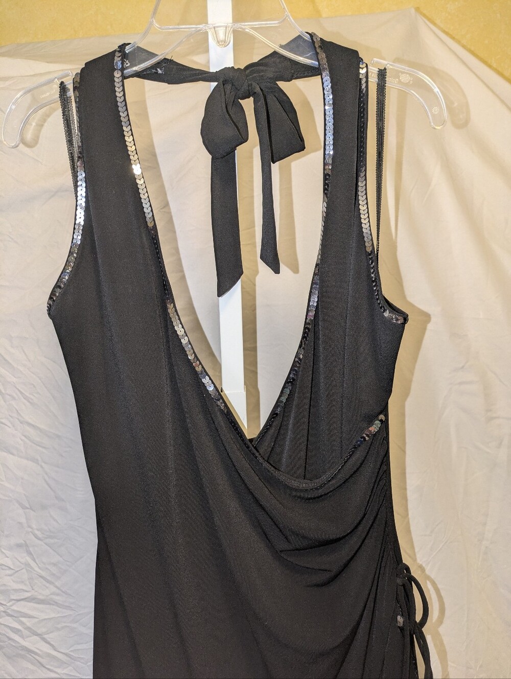 Jump Apparel Y2K Black Halter Sequin Ruffle Midi Dress Size 16 - Picture 3 of 8